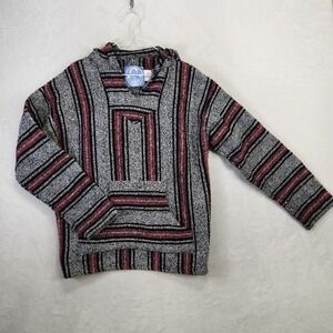 Mens Large Baja Hoodie Blanket Poncho Pullover Stripe Pocket Hooded Sweatshirt